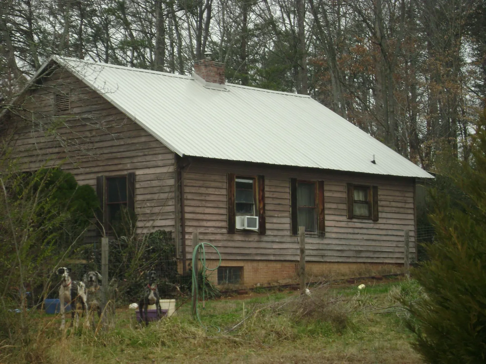 White metal roof on an old wood sided farmhouse, from a Metal Roof Installation job in Petroleum